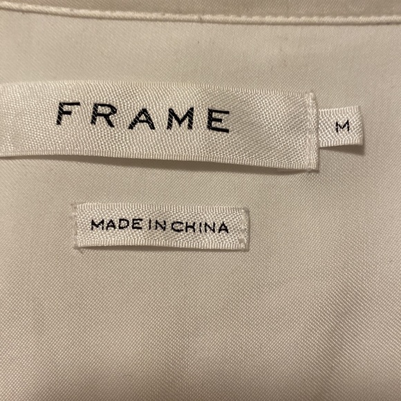 FRAME Whipstitch V-Neck Blouse Top, Off White - Picture 7 of 8